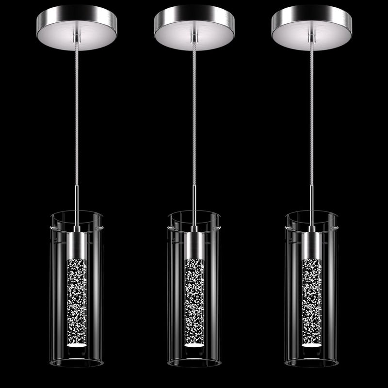 Esfos Pendant Ceiling Light Fixture, LED Kitchen Lighting Crystal Pendant Lights Kitchen Island, 1-Light Integrated Kitchen Hanging Light Fixture Modern Island Light with Bubble Glass Three Pack - Image 1